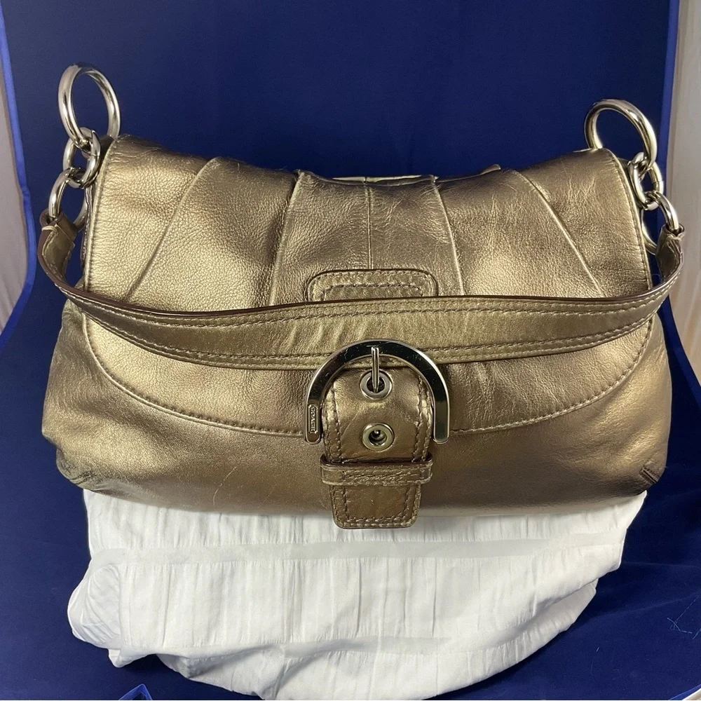 Coach Metallic Leather Hobo Shoulder Bag | Gold Bronz - Picture 4 of 16